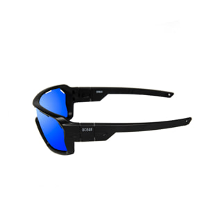Gafas de deportes acuáticos OCEAN CHAMELEON - Negro mate / Revo azul con plaquetas puntas y espuma negras con correa negra