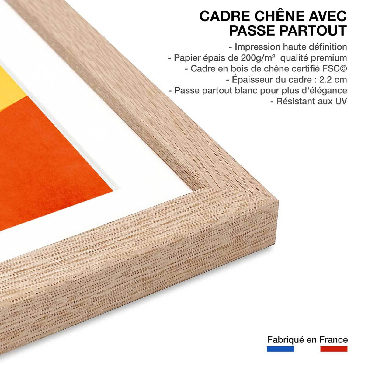 Vague harmonieuse Affiche + cadre en bois - Chêne