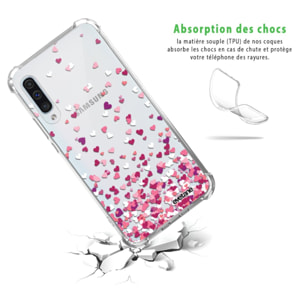 Coque Samsung Galaxy A50 anti-choc souple angles renforcés transparente Confettis De Coeur Evetane.