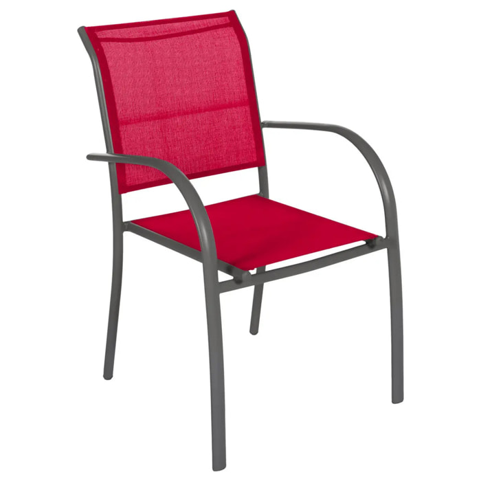 Fauteuil de jardin empilable "Piazza" grenade & graphite en aluminium traité époxy