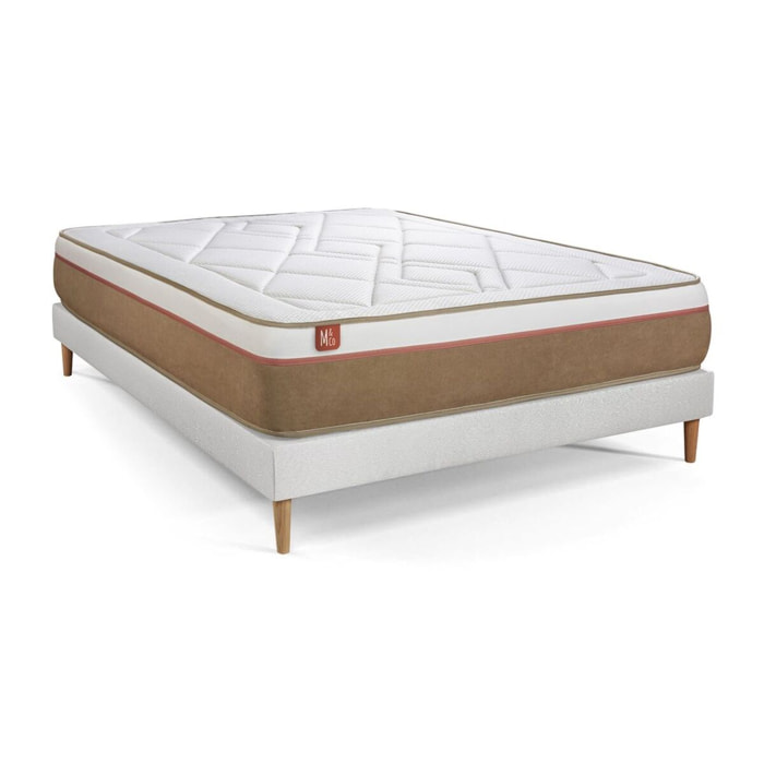Ensemble Matelas Le Soyeux - 24cm - Ressorts ensachés et mémoire de forme - Equilibré - Sommier Tapissier Blanc