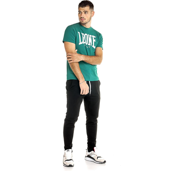 Camiseta de manga corta de algodón elástico con gran logo Leone Basic