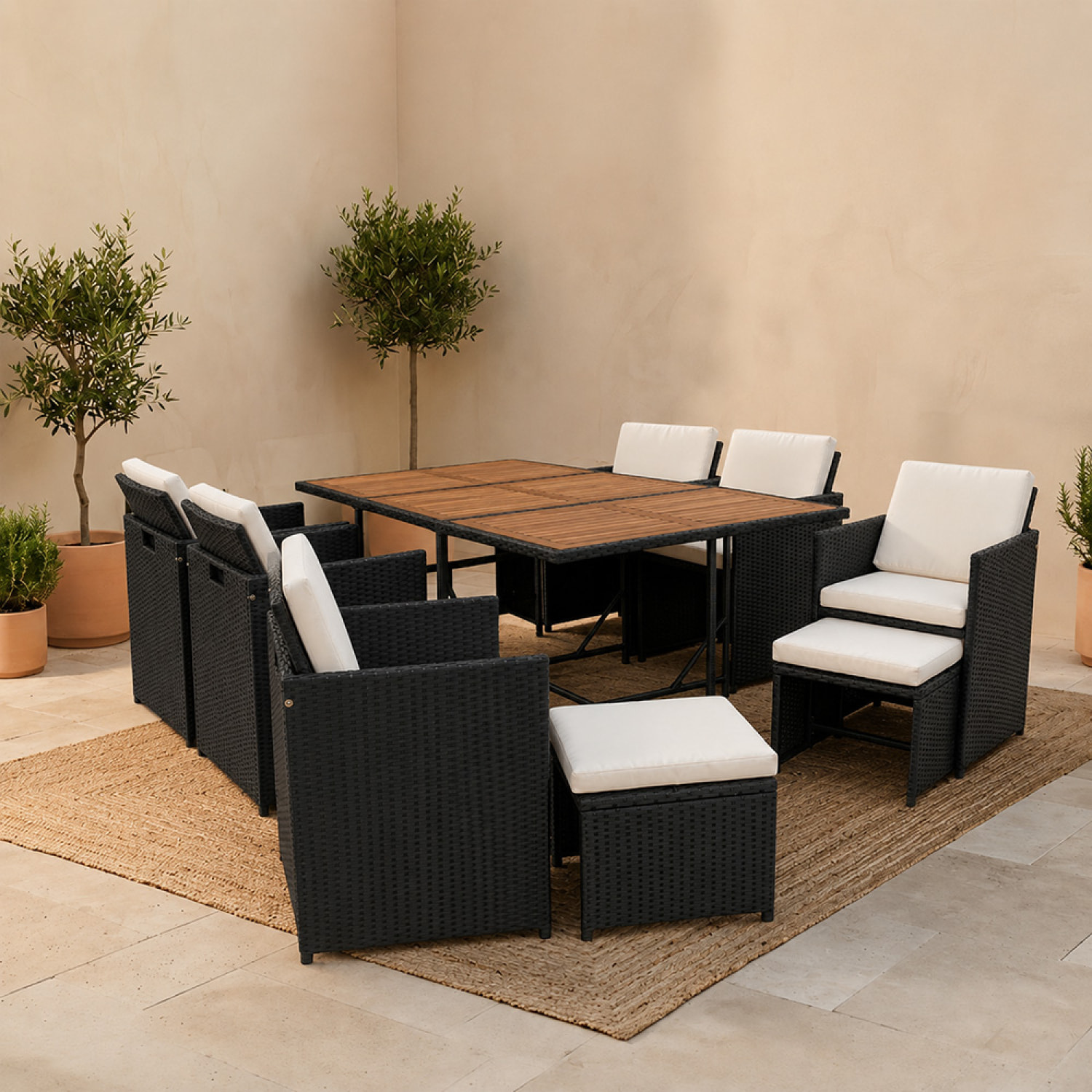 Salon de jardin 10 pl en acacia et résine noir + housse CASCO