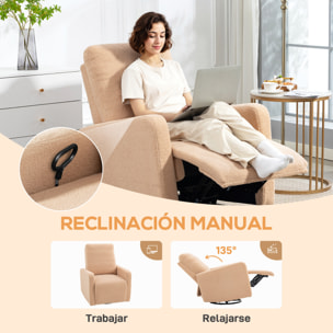 Sillón Relax Reclinable Manual, Sillón Relax de Borreguito con Reposabrazos, Reposapiés, Acolchado Grueso, Función de Balanceo 360°, Butaca Reclinable hasta 135º para Salón, Dormitorio, Marrón