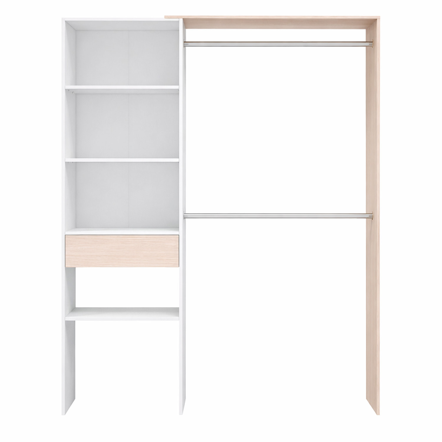 Armadio Guardaroba Con 2 Barre Appendiabiti 4 Ripiani E Cassetto Armadietto Mobile Salvaspazio Reversibile Camera 187x40x158 Cm Bianco Opaco e Rovere