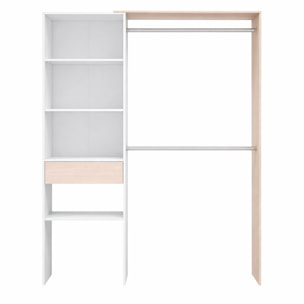 Armadio Guardaroba Con 2 Barre Appendiabiti 4 Ripiani E Cassetto Armadietto Mobile Salvaspazio Reversibile Camera 187x40x158 Cm Bianco Opaco e Rovere