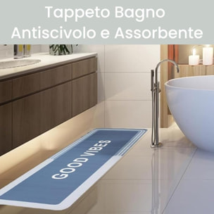 Tappeto Bagno, Tappeto Doccia Antiscivolo, Assorbente, Lavabile, 50x140 cm, Tappetino Magico per Bagno e Cucina. Modello: Good Vibes