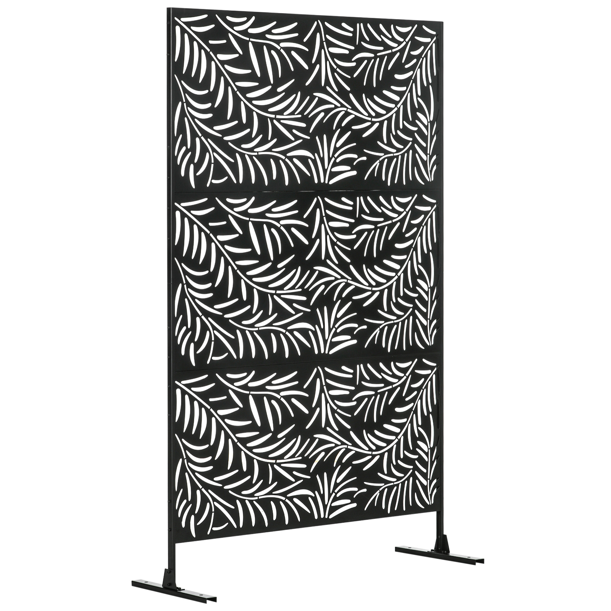 Panneau brise vue décoratif paravent extérieur motif végétal feuilles saule 122 x 198 cm acier thermolaqué noir