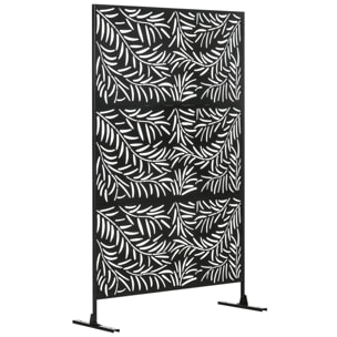 Panneau brise vue décoratif paravent extérieur motif végétal feuilles saule 122 x 198 cm acier thermolaqué noir