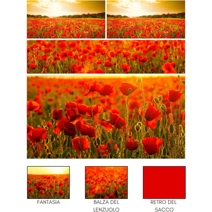 Completo Lenzuola PAPAVERI 100% Cotone e Made in Italy con stampa digitale HD
