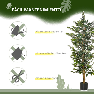 HOMCOM Planta Artificial Higuera en Maceta Altura 150 cm con 1008 Hojas Realistas en Maceta de Cemento Árbol Falso Interior y Exterior para Decoración Salón Oficina Verde