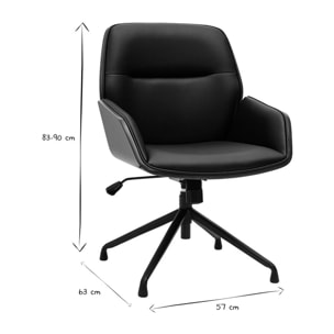 Chaise de bureau design pivotante 360° noire, bois foncé et métal noir MARLOW