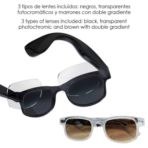 Gafas inteligentes AIMB-G2. Con cámara de 8 MPX, traductor Ai en tiempo real, asistente de voz, control de música y llamadas. Con 3 tipos de lentes.