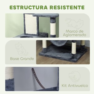 Rascador para Gatos Grande Altura 206 cm Árbol para Gatos Torre de Escalera con Plataformas Cuevas Bolas Colgantes y Hamacas Gris Oscuro