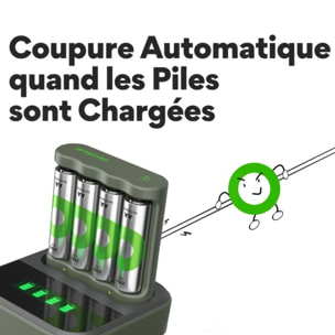 Chargeur secteur GP + LR06 AA x4 2100mAh + station de charge