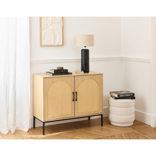 Nagato - buffet bas - cannage et effet bois - 2 portes - 100 cm - Bois / Noir