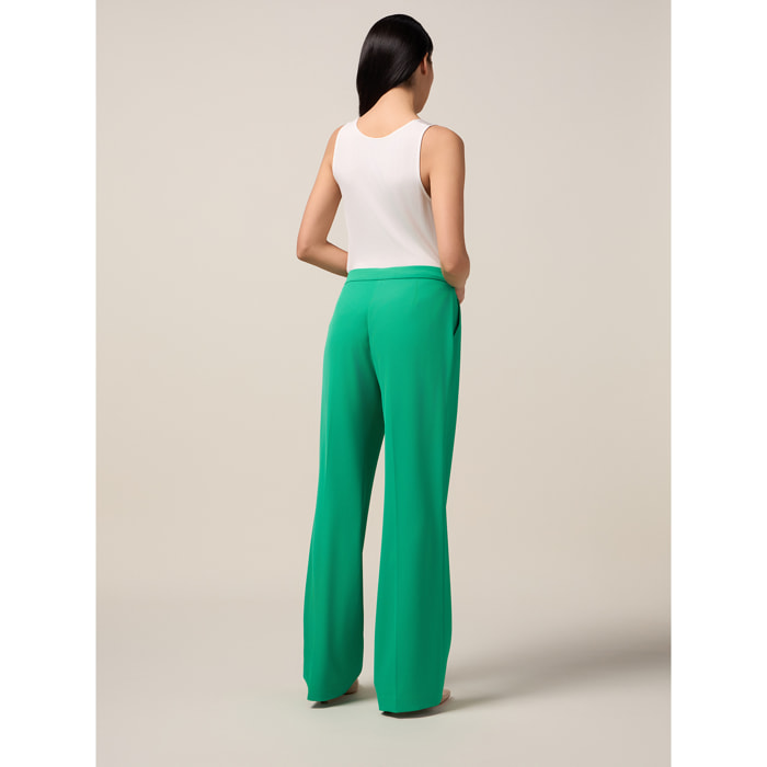 Oltre - Pantalones de pierna ancha en tejido fluido - Verde