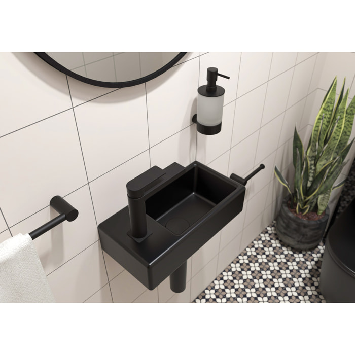 Brevis Lave-mains suspendu avec trou pour robinetterie à gauche, 40,5x20,5x10,5cm, noir (SATBRE4020SLBKM)