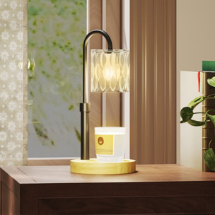 Lámpara de Mesita de Noche Lámpara Calefactora de Velas con Base de Madera Pantalla de Vidrio y Varilla Lámpara de Mesa para Dormitorio Salón Ø15x32,5 cm Multicolor
