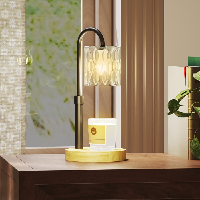 Lámpara de Mesita de Noche Lámpara Calefactora de Velas con Base de Madera Pantalla de Vidrio y Varilla Lámpara de Mesa para Dormitorio Salón Ø15x32,5 cm Multicolor