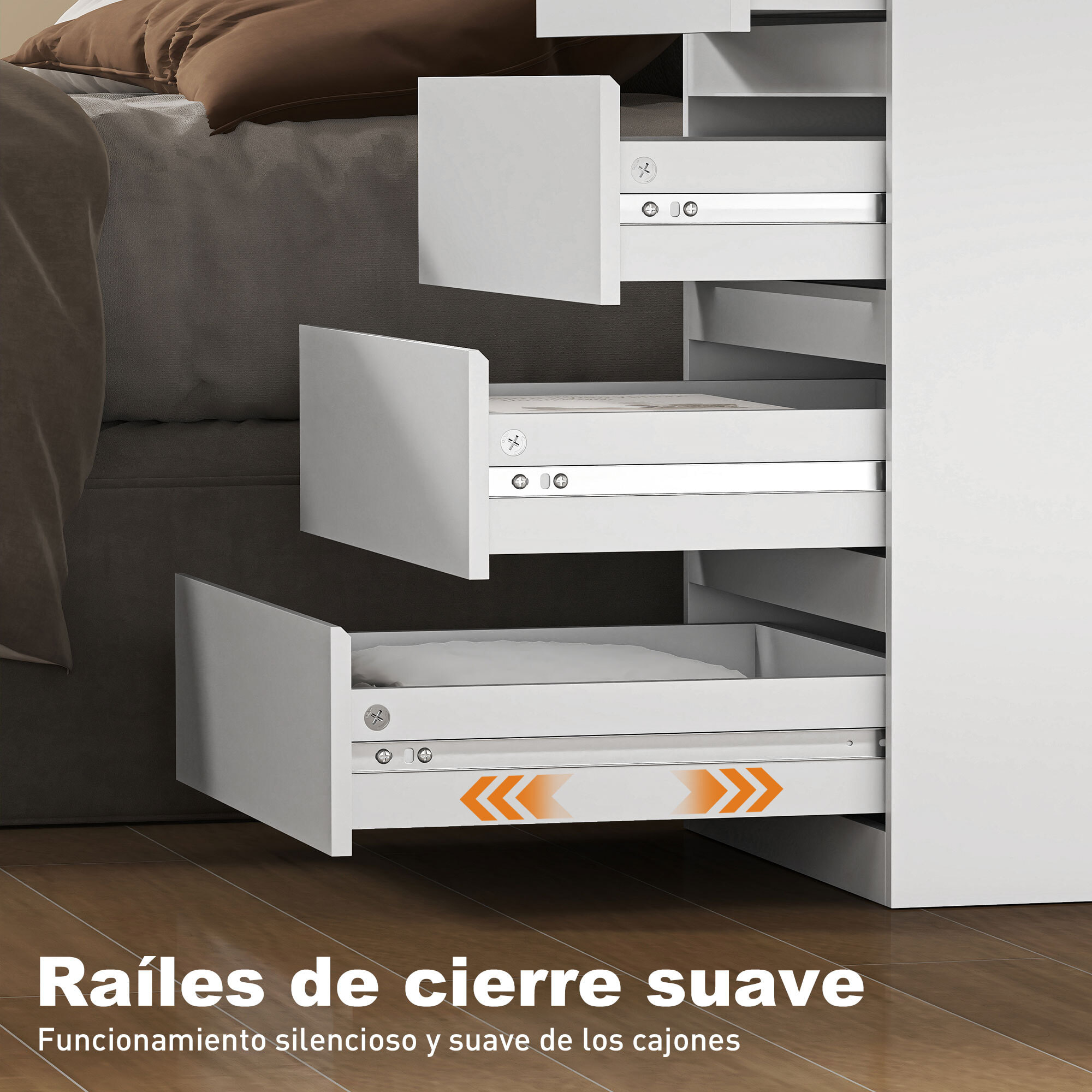 Cómoda 4 Cajones con Cierre Suave, Cómoda Dormitorio, Cajonera para Salón, Oficina, Estilo Moderno, 45x40x68 cm, Blanco