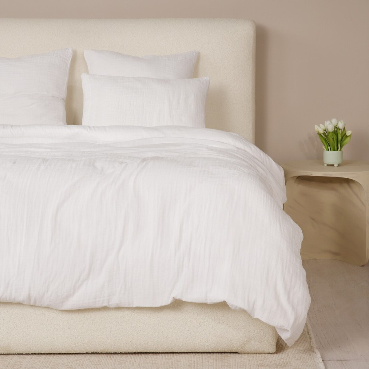 Parure housse de couette gaze de coton lavé blanc pur