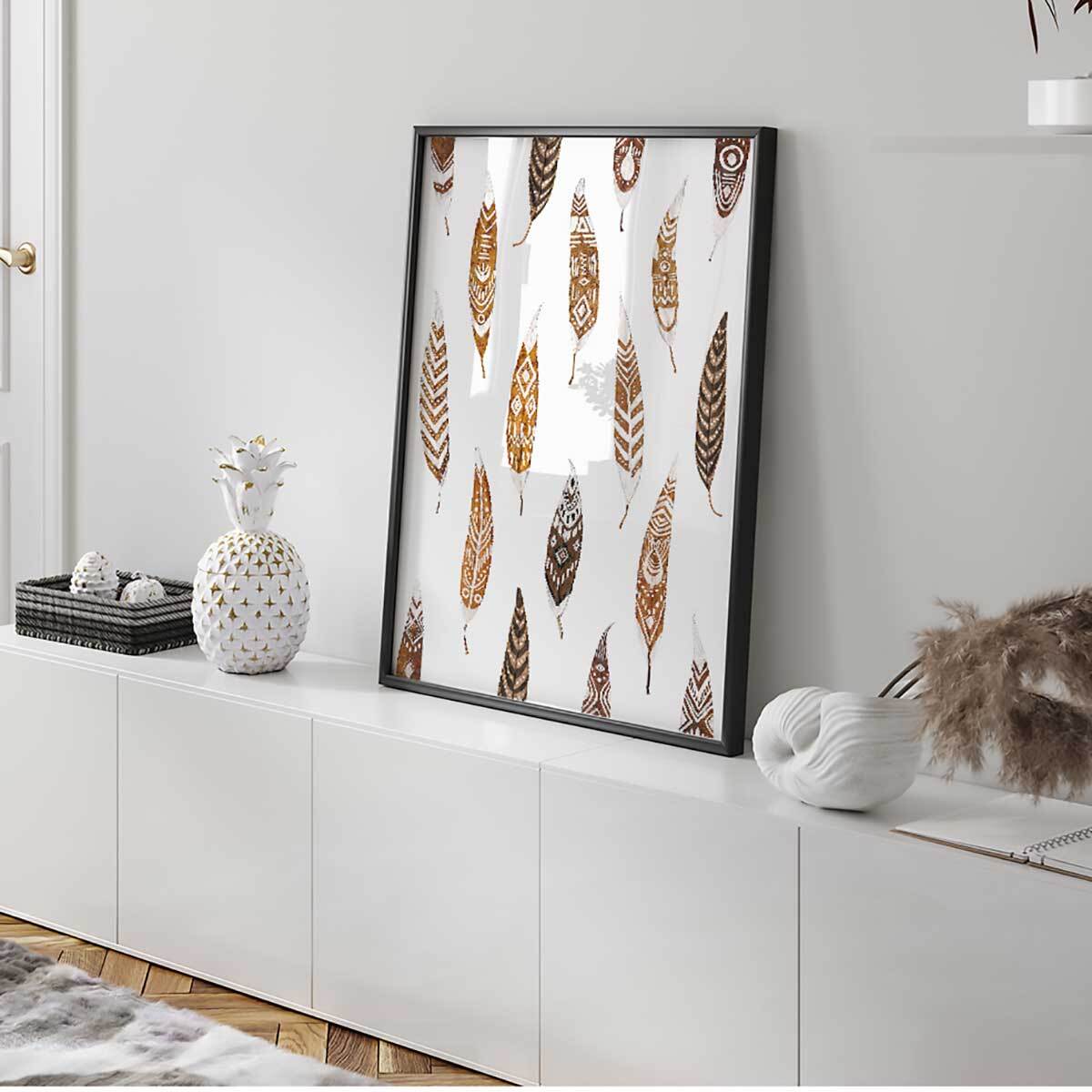 Affiche encadrée motif plumes ethniques Affiche + cadre en métal - Noir