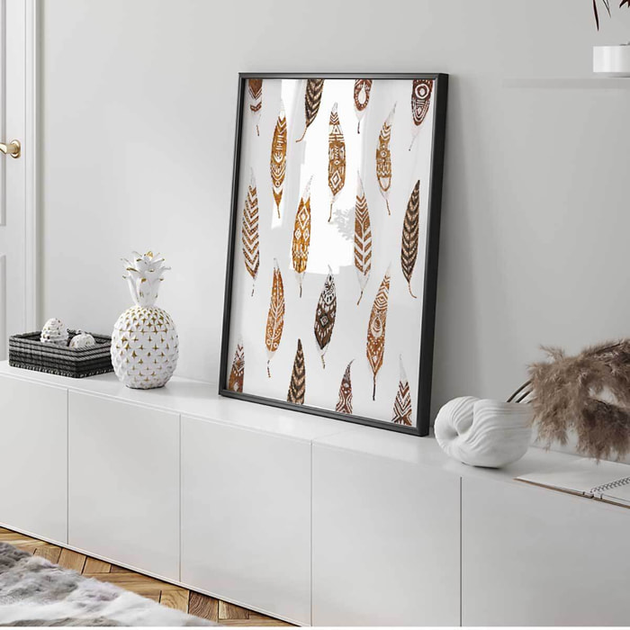 Affiche encadrée motif plumes ethniques Affiche + cadre en métal - Noir