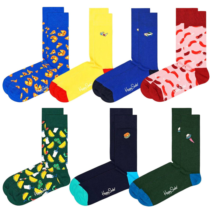 Pack 7 caña alta happy pack junk food, sausage y ribbed embroidery (car, ufo y 3d glases)