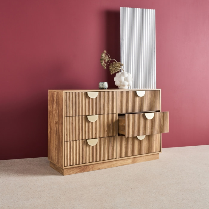 Commode décor bois de manguier rainuré 6 tiroirs CELIAN