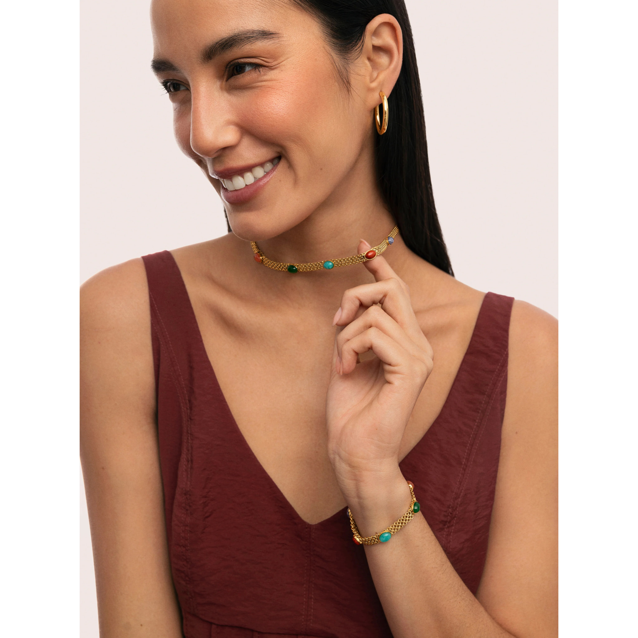 Pulsera Tape Stones Acero Baño Oro