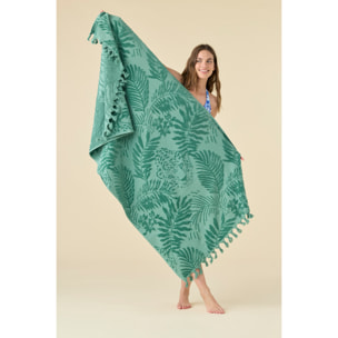 Telo mare 90x170 cm in spugna velour rasato verde con stampa tropical Noidinotte