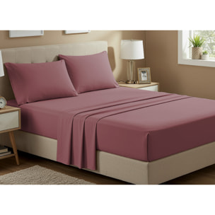 Completo Lenzuola No Stiro In Tinta Unita Con Angolo H.27 cm Colore Orchidea