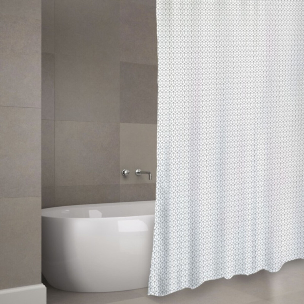Rideau de douche Polyester MOSAàK 180x200cm QUALITà PREMIUM Gris et blanc - Anneaux inclus MSV