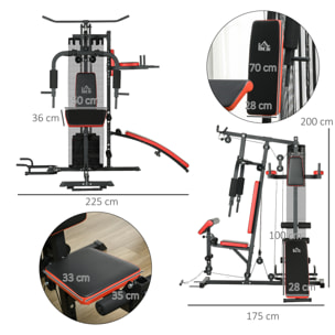 Máquina de Multiestación Ajustable Multiestación de Musculación con Placas de Peso de 45 kg Carga Max. 110 kg para Entrenamiento Fitness en Hogar Gimnasio 225x175x200 cm Negro