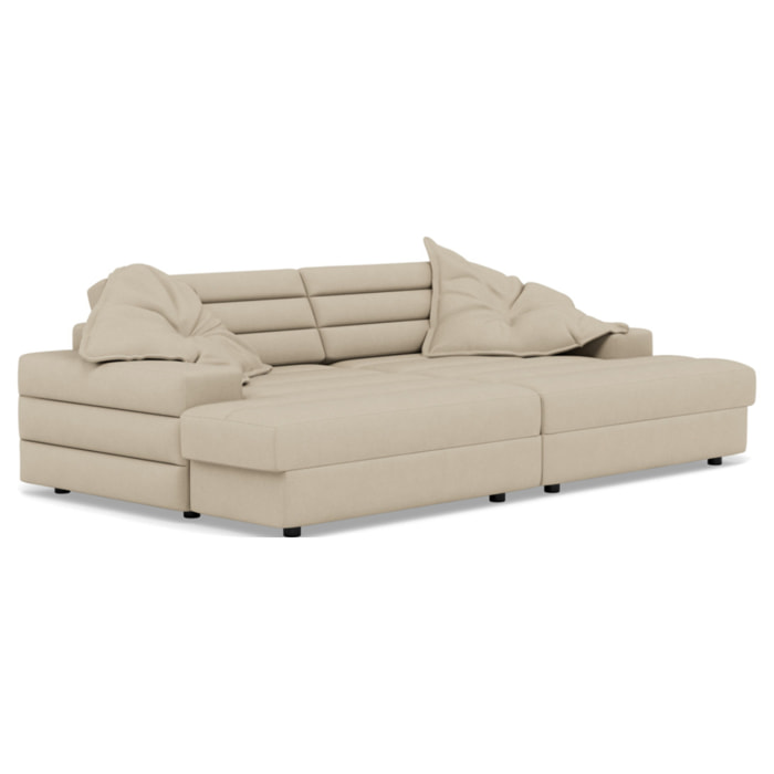 Giulia - canapé droit 4 places double méridienne - assise profonde - en tissu texturé - Beige
