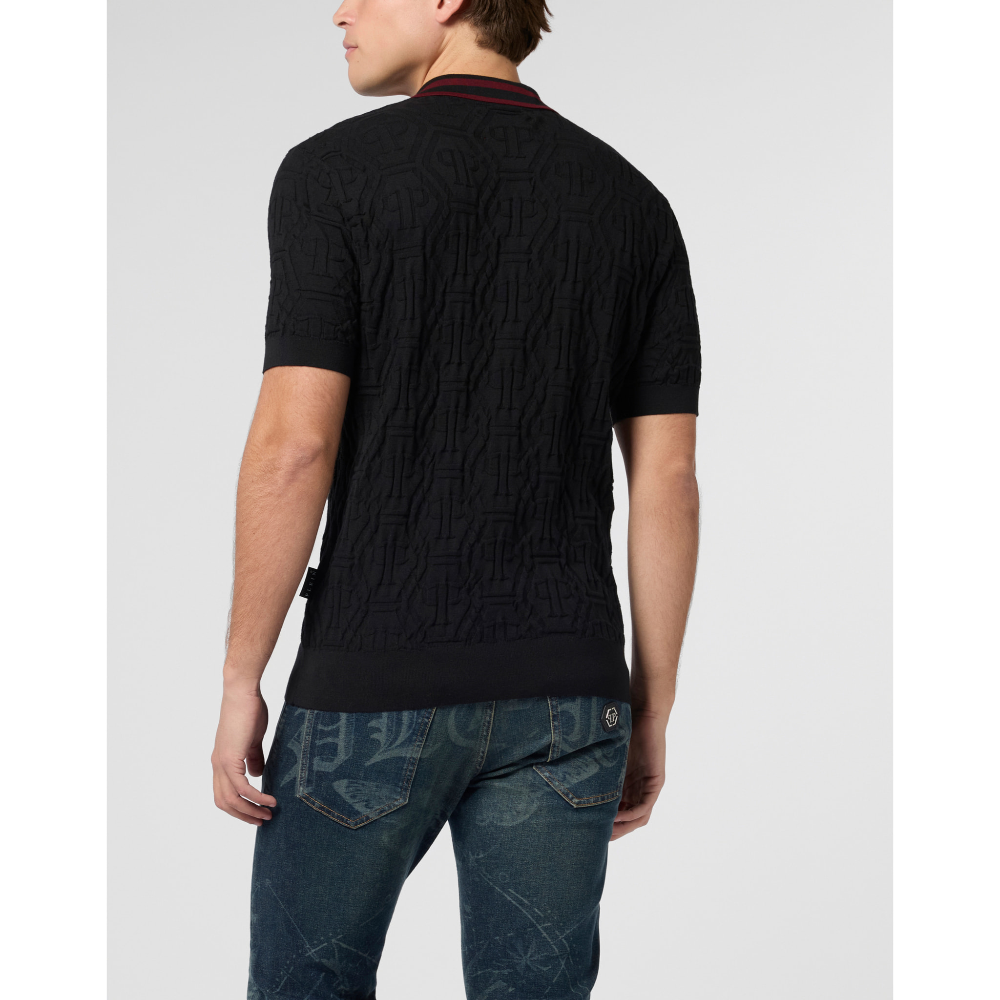 PHILIPP PLEIN Knitted Polo T-Shirt Jacquard Monogram