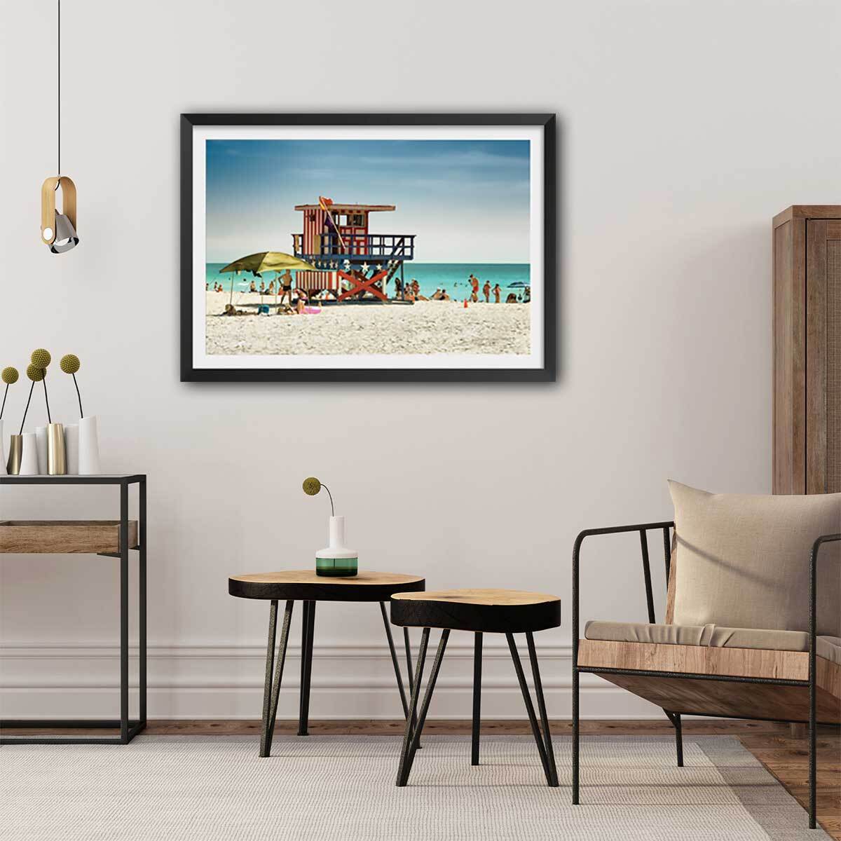 Affiche america south beach Affiche sous cadre noir