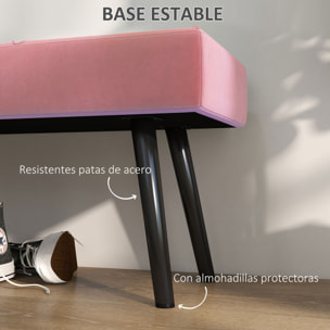 Taburete Pie de Cama Multifuncional Banco Pie de Cama Moderno Banco Dormitorio con Pies de Acero y Asiento Acolchado Carga 120 kg para Entrada Pasillo 100x36x45 cm Rosa