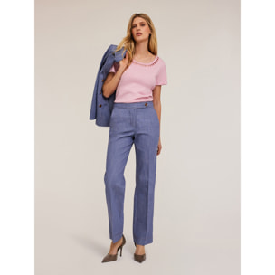 Motivi - T-shirt con scollatura ricamata - Rosa