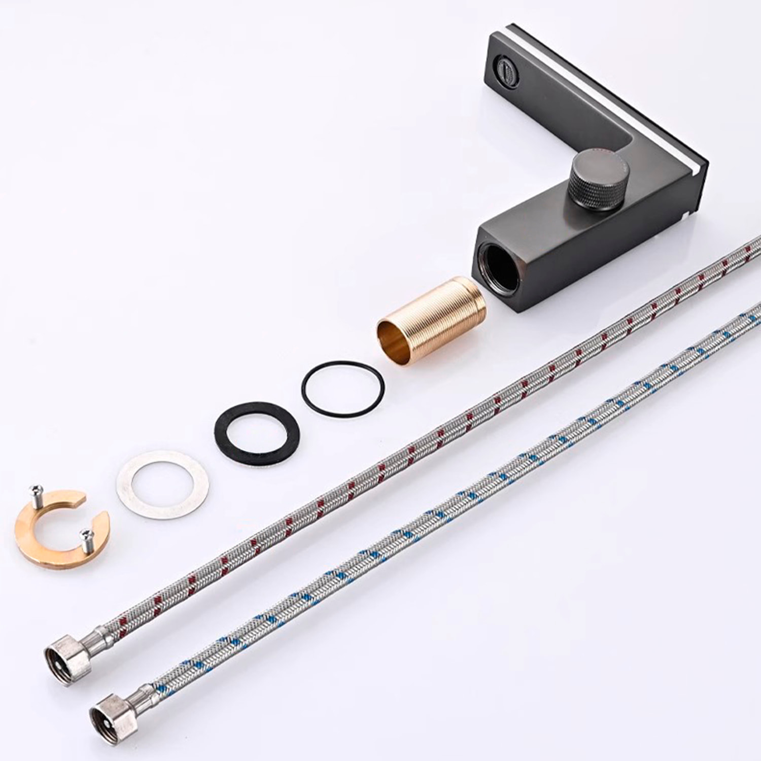 Grifo moderno para lavabo con pantalla LED, luz ambiental de 270º, funcionamiento hidroeléctrico e indicador de temperatura.