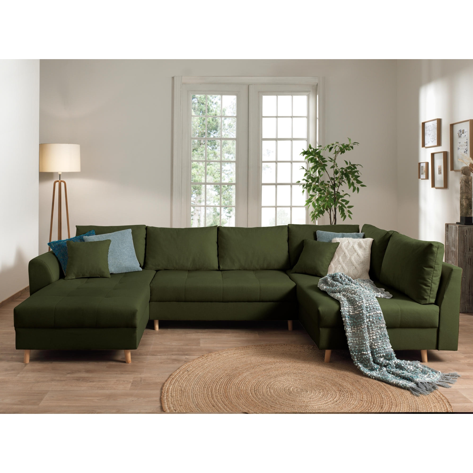 Rune - canapé panoramique - avec pouf d'appoint - 7 places - style scandinave - droit - Vert