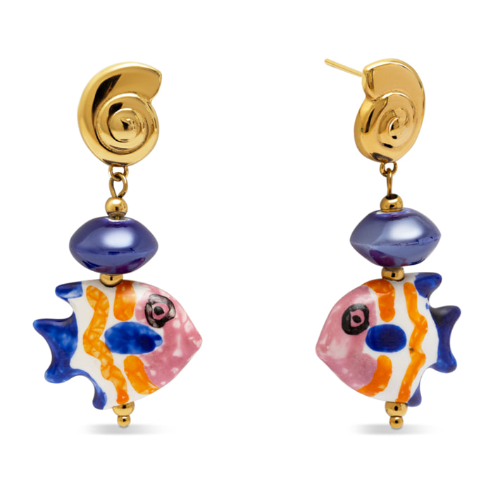 Pendientes Blue Fish Acero Baño Oro