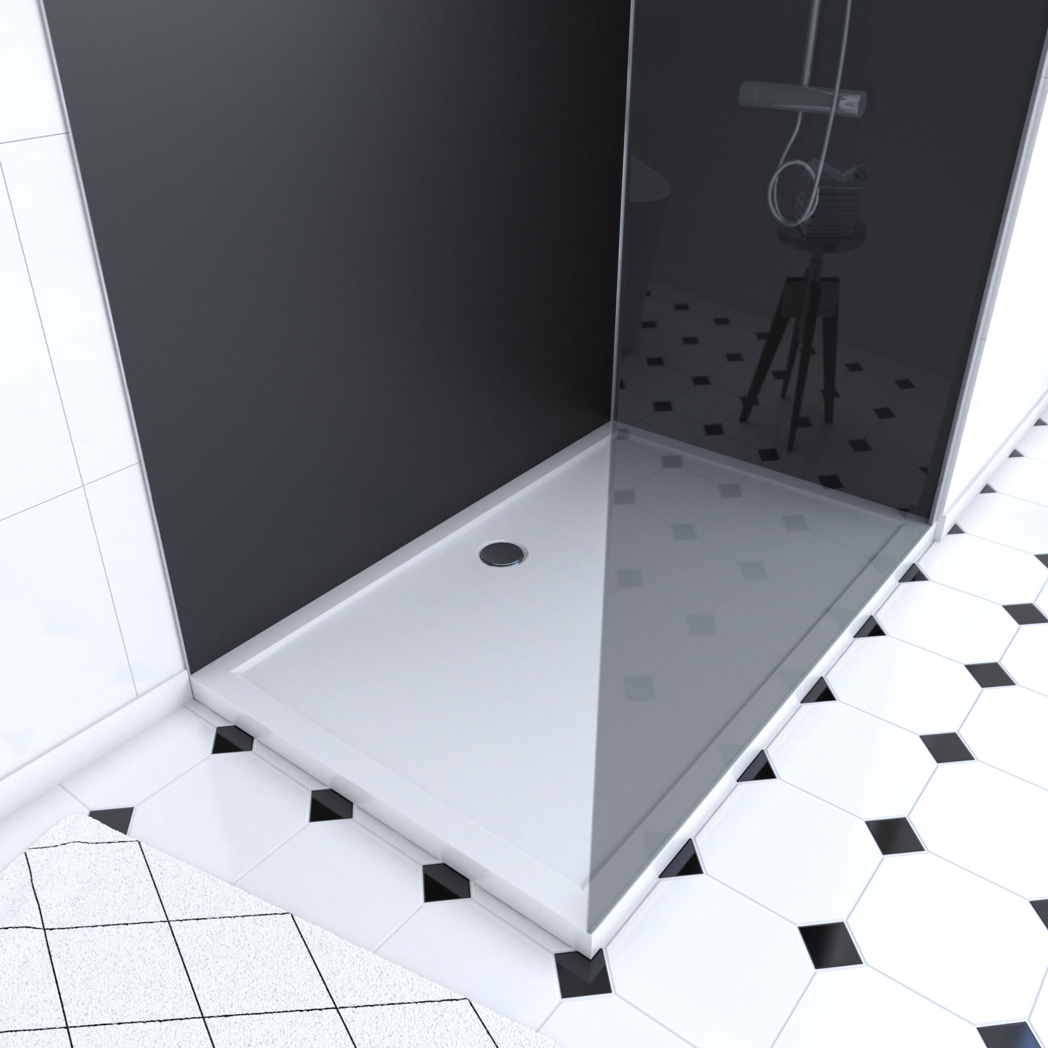 Pack Douche a l'Italienne 90x120 - Kit Panneaux Muraux Noir/Chrome + Receveur + Paroi Fumee 8 mm