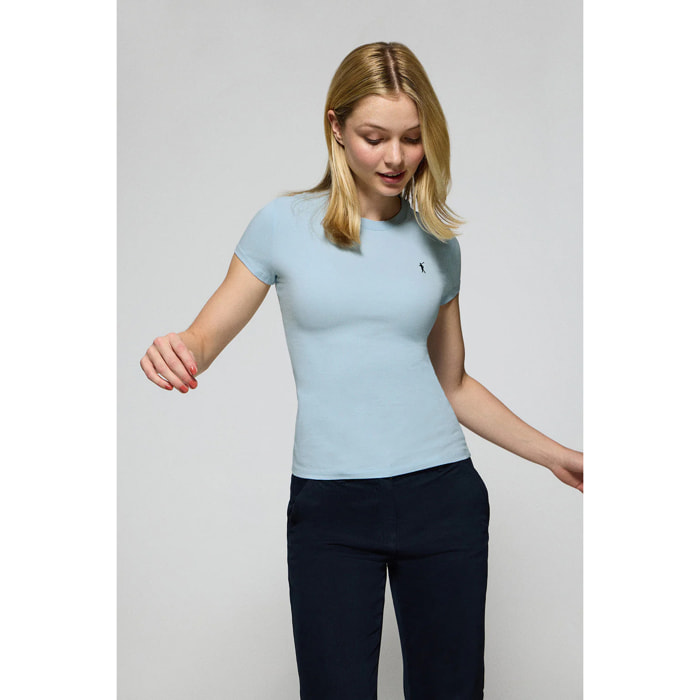 Camiseta azul claro de manga corta con logo bordado Rigby Go