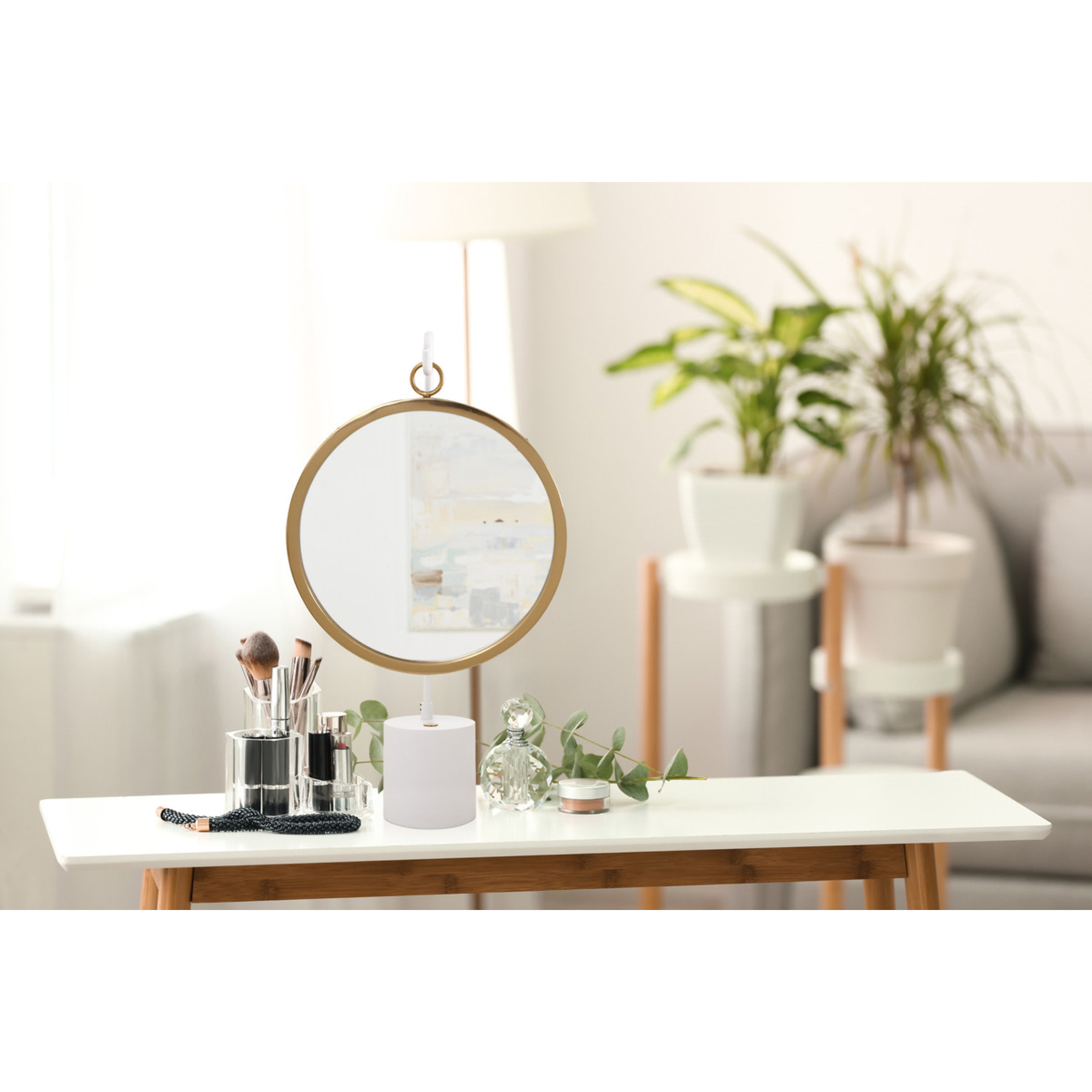 Specchio da tavolo Eleganca in metallo bianco e oro