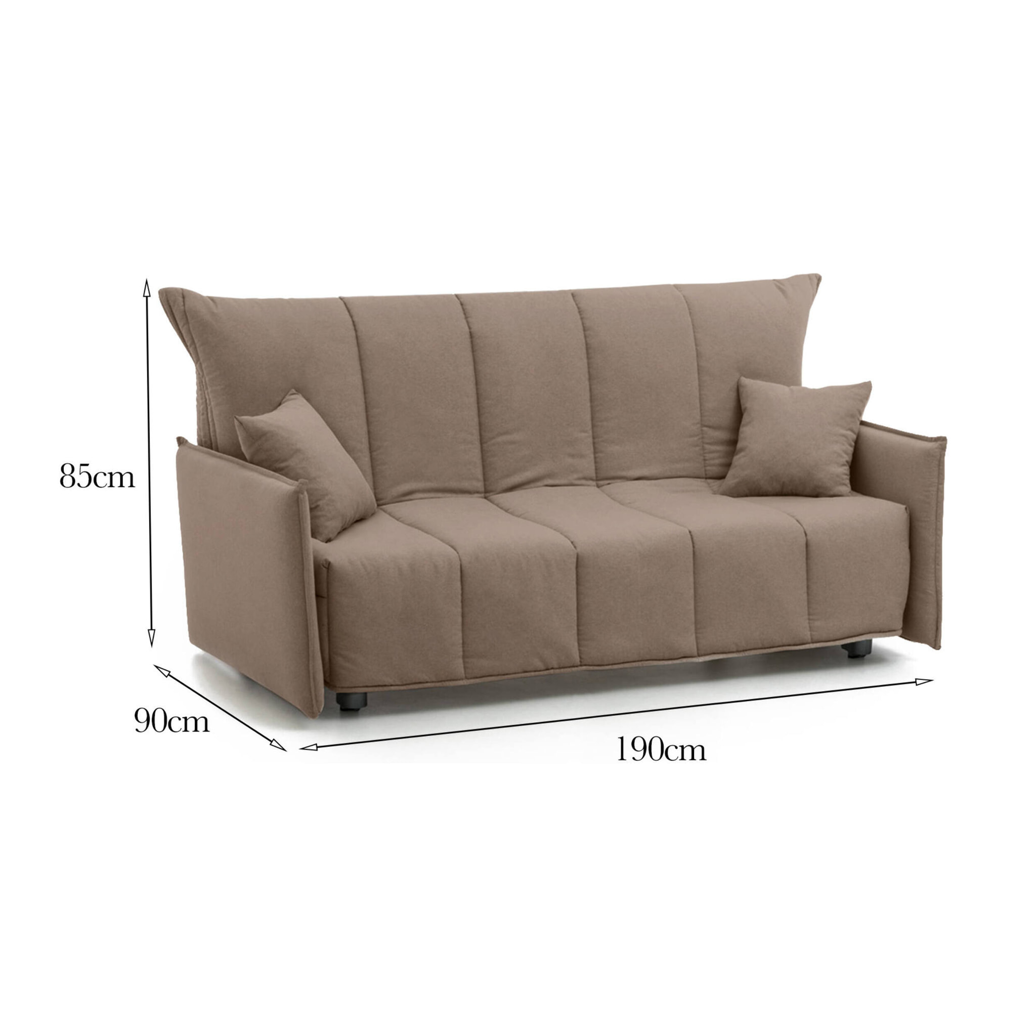 Divano letto 3 posti Ardis, Sofà con apertura a carrello in tessuto imbottito, Braccioli standard, 100% Made in Italy, Cm 190x90h85, Tortora