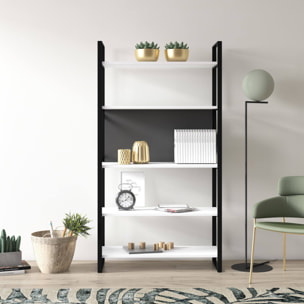 Libreria con cinque ripiani sviluppata in altezza, cm 86 x 35 x 160, colore bianco e antracite