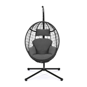 Fauteuil œuf suspendu effet rotin avec coussin gris