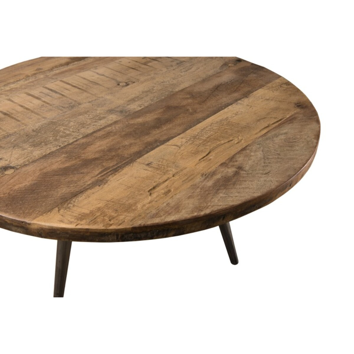 SIXTINE - Table basse d'appoint marron ronde 55x55cm teck recyclé pieds métal